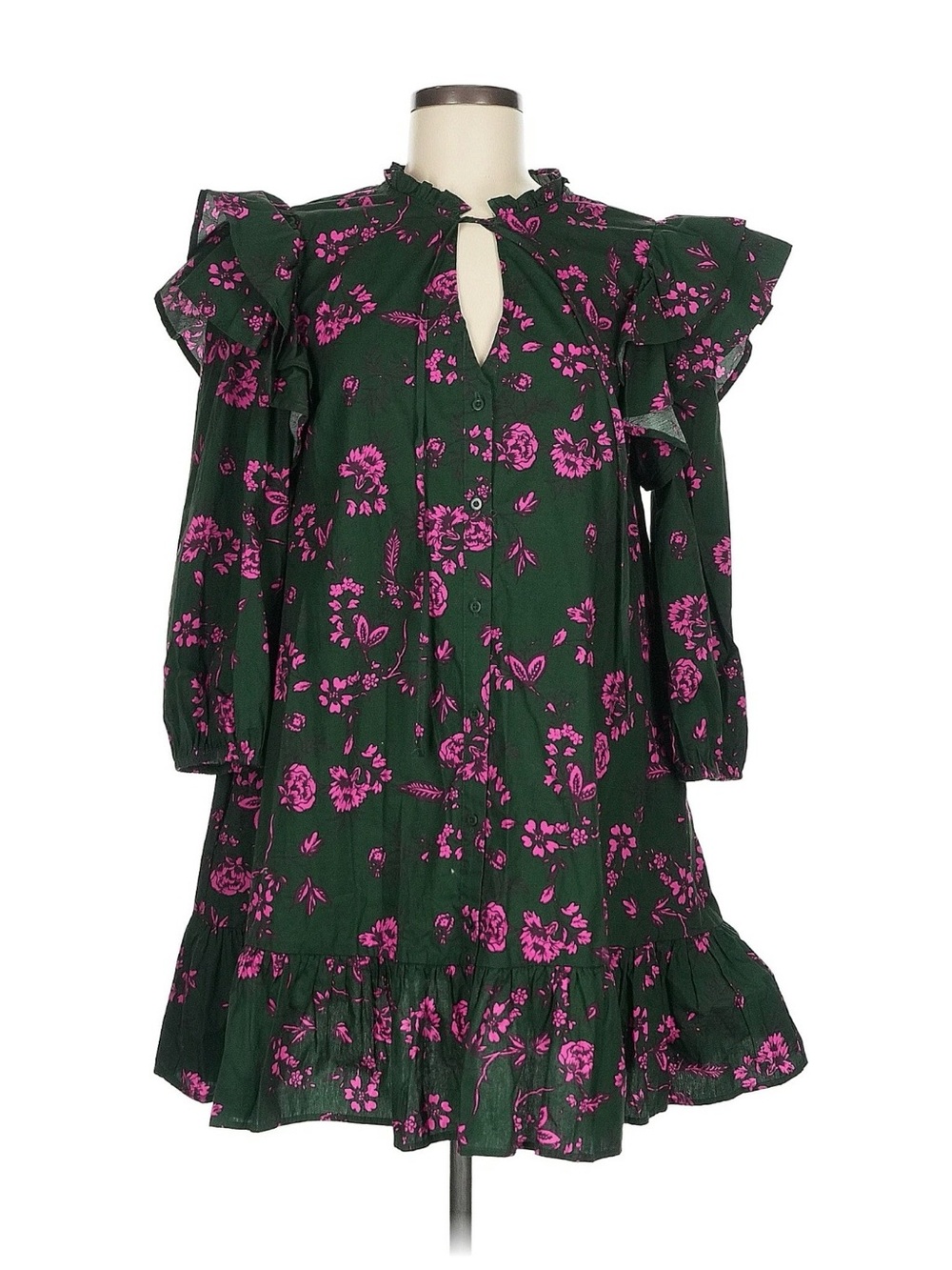Sugarlips Dark Green Mini Dress with Pink Floral Print